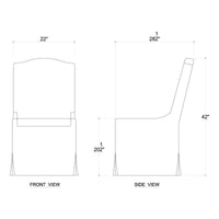 Slipcovered dining chair dimensions in blueprint.