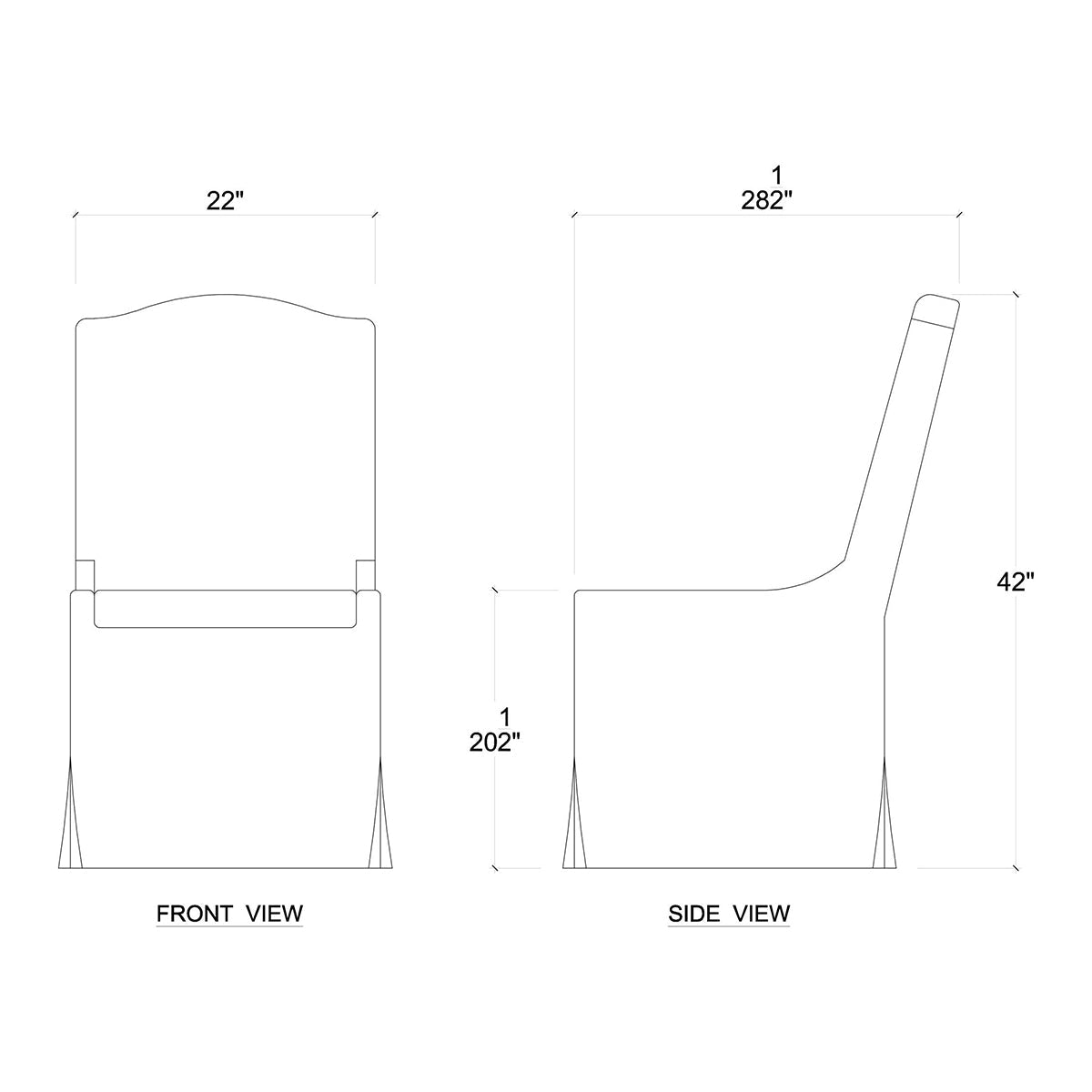 Dimension sketch slipcovered dining chair, light beige upholstery.