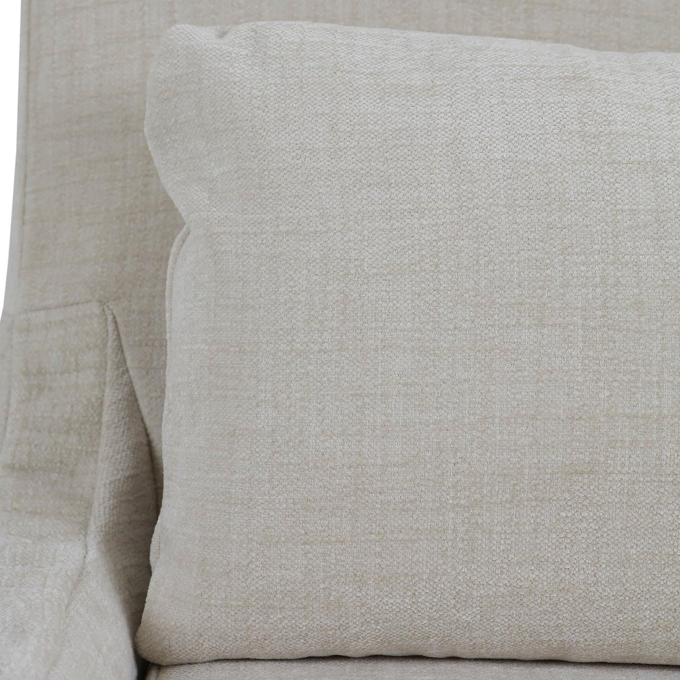 Cushion detail slipcovered dining chair, light beige upholstery.