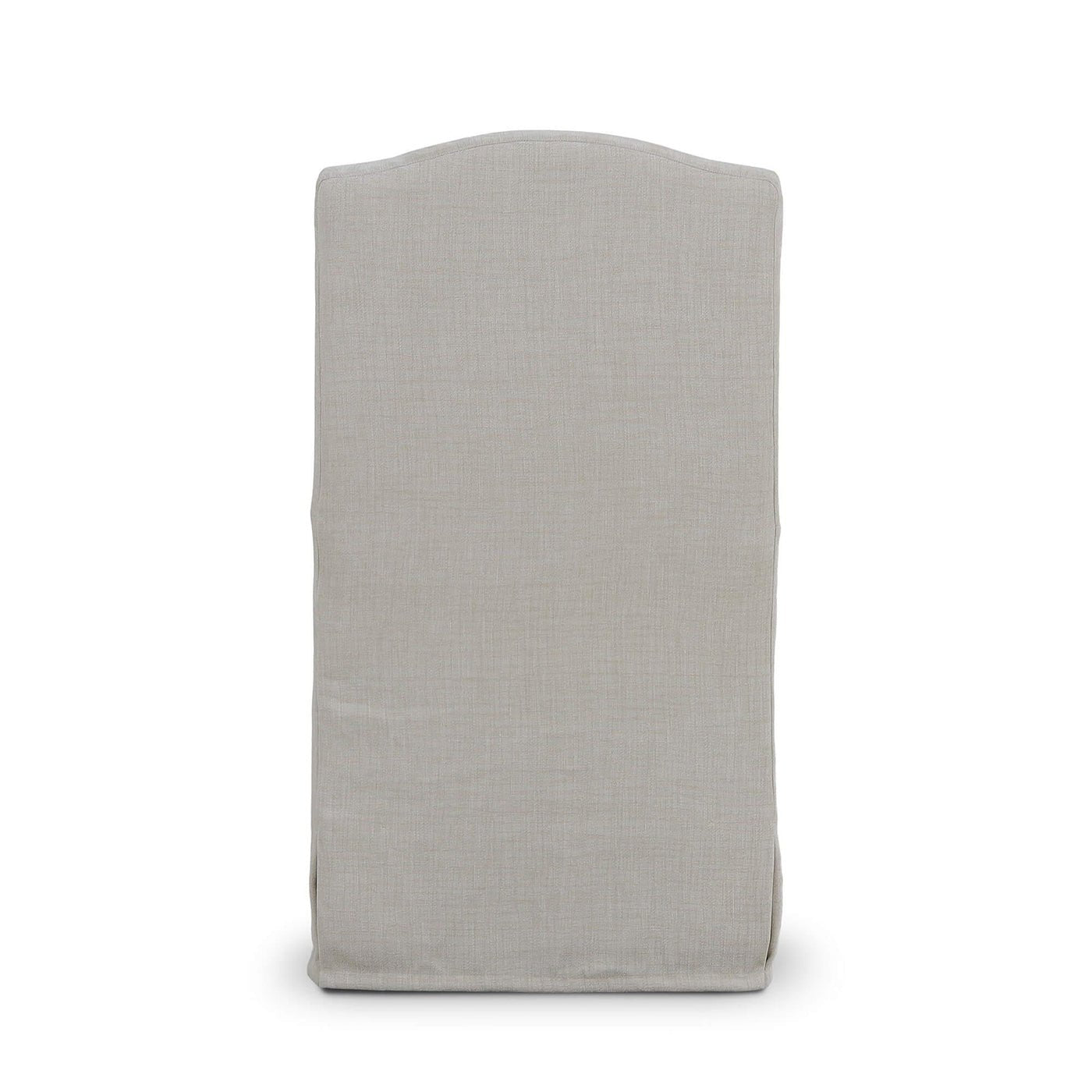 Back view slipcovered dining chair, light beige upholstery.
