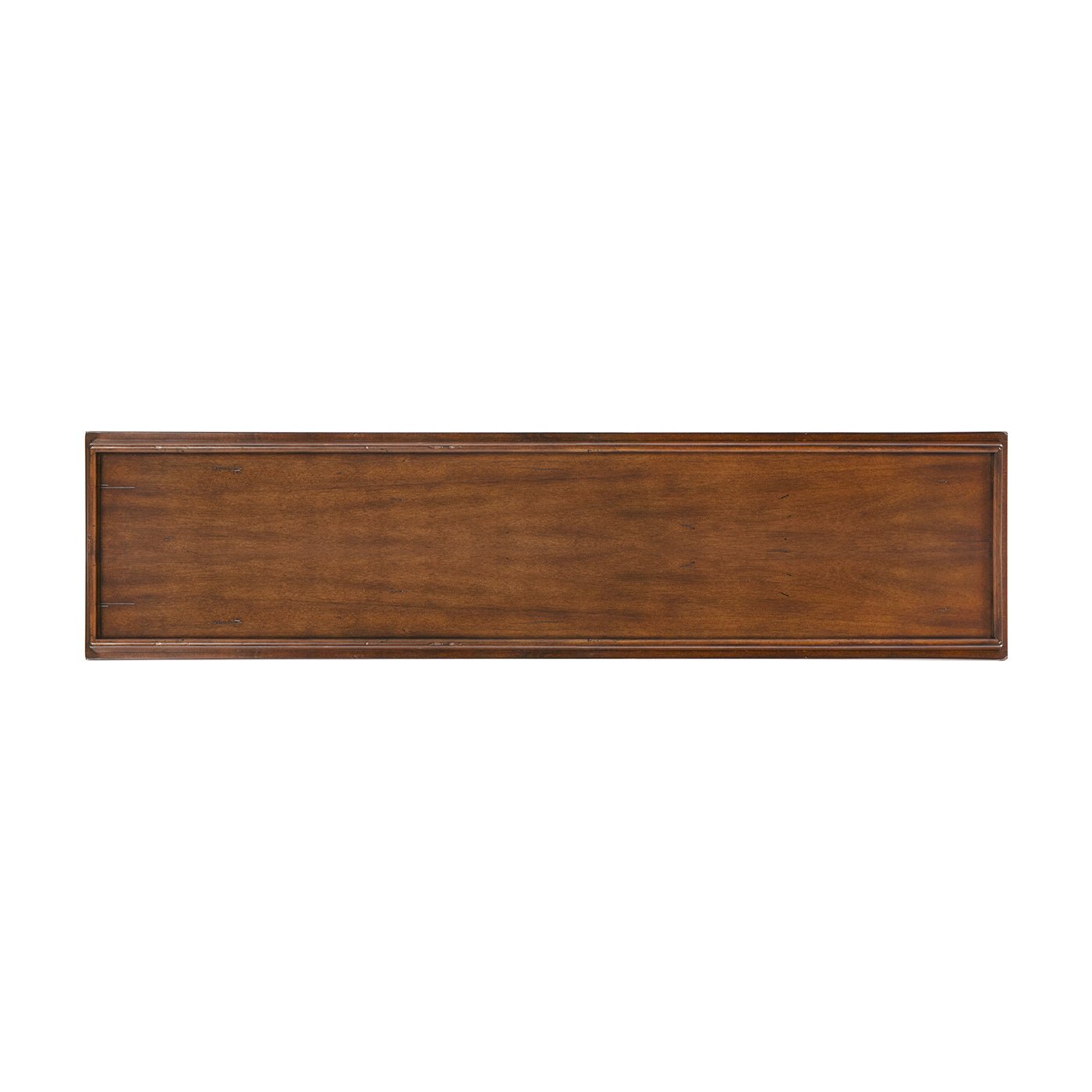 Top view of small classic console table surface, country finish.