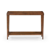 Front view of small classic console table, country finish.