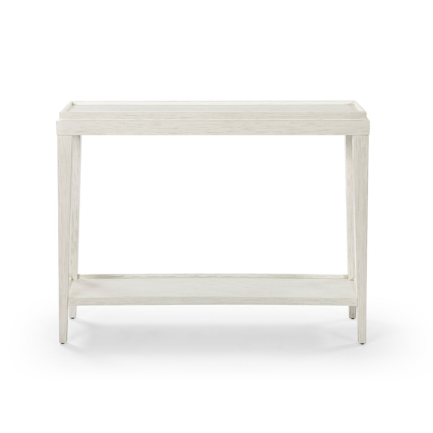 Small white console table, straight front view.