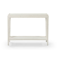 Small white console table, straight front view.