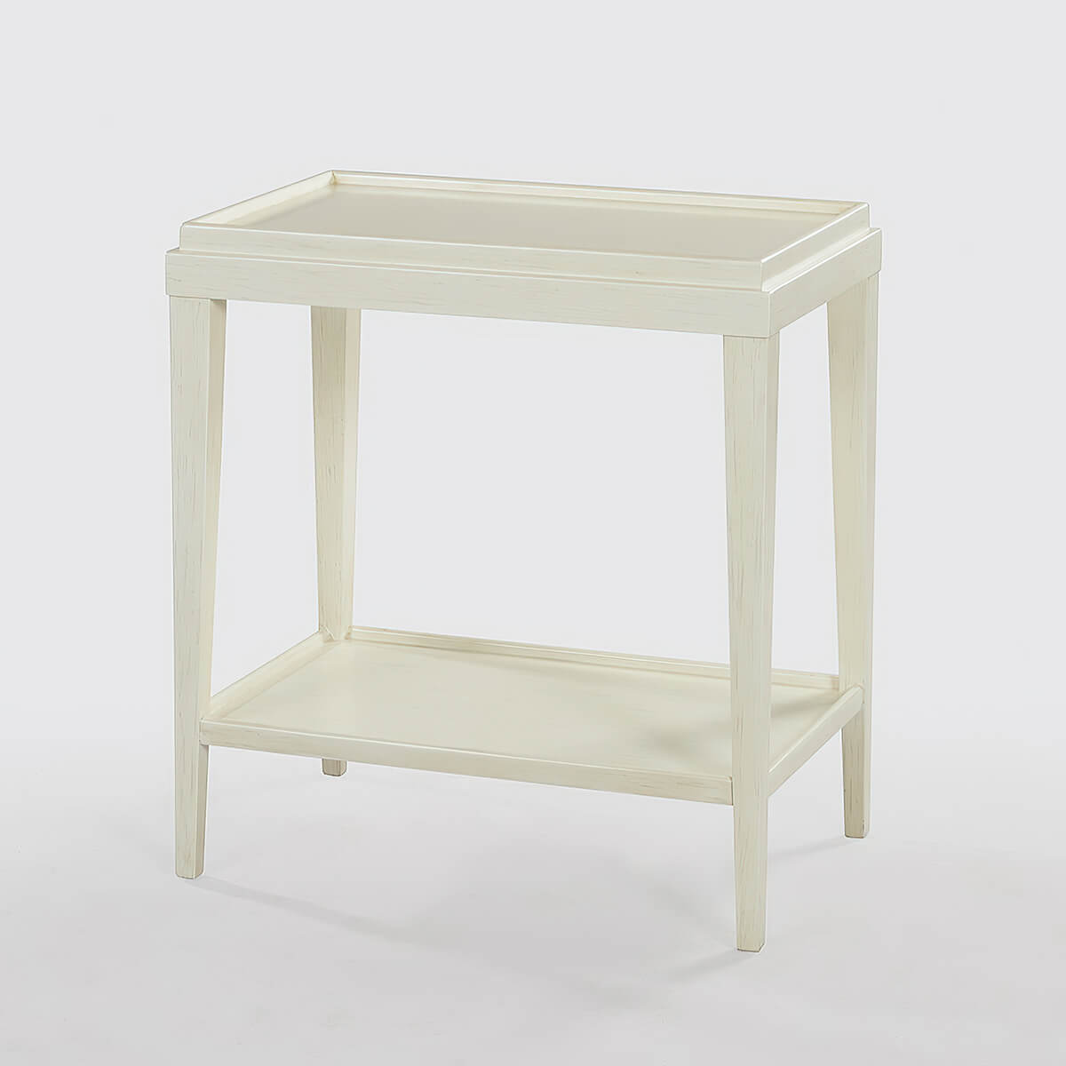 Two-tier side table, drift white, front view.