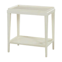 Small classic side table, drift white, angled view.