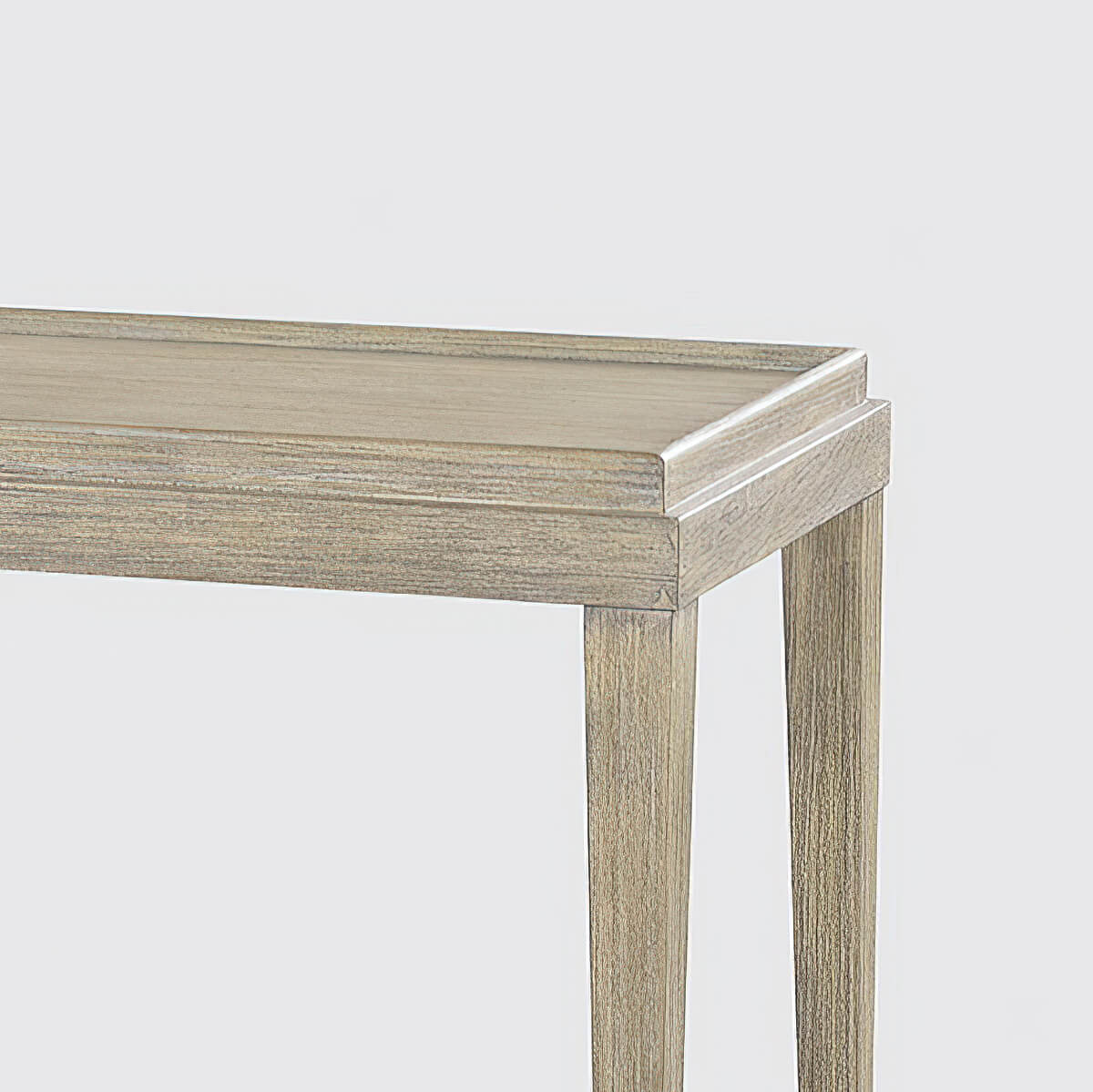 Close-up of gray side table corner and legs