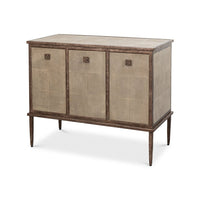 Side view of small contemporary sideboard, three doors closed.