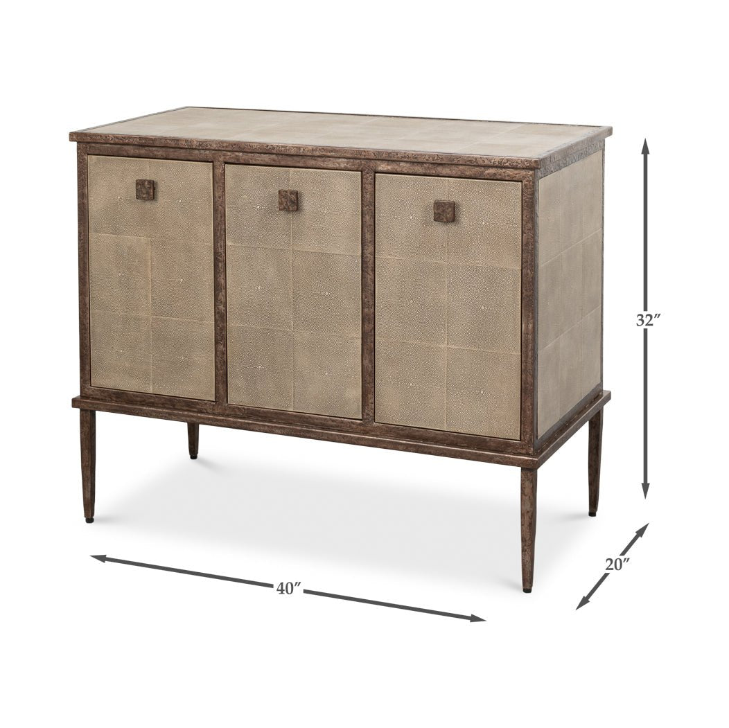 Dimensions of small contemporary sideboard with measurement annotations.