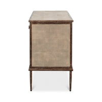 Side profile of contemporary sideboard, highlighting texture and finish.
