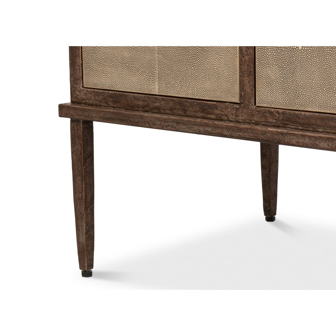 Focus on contemporary sideboard legs and lower frame design.