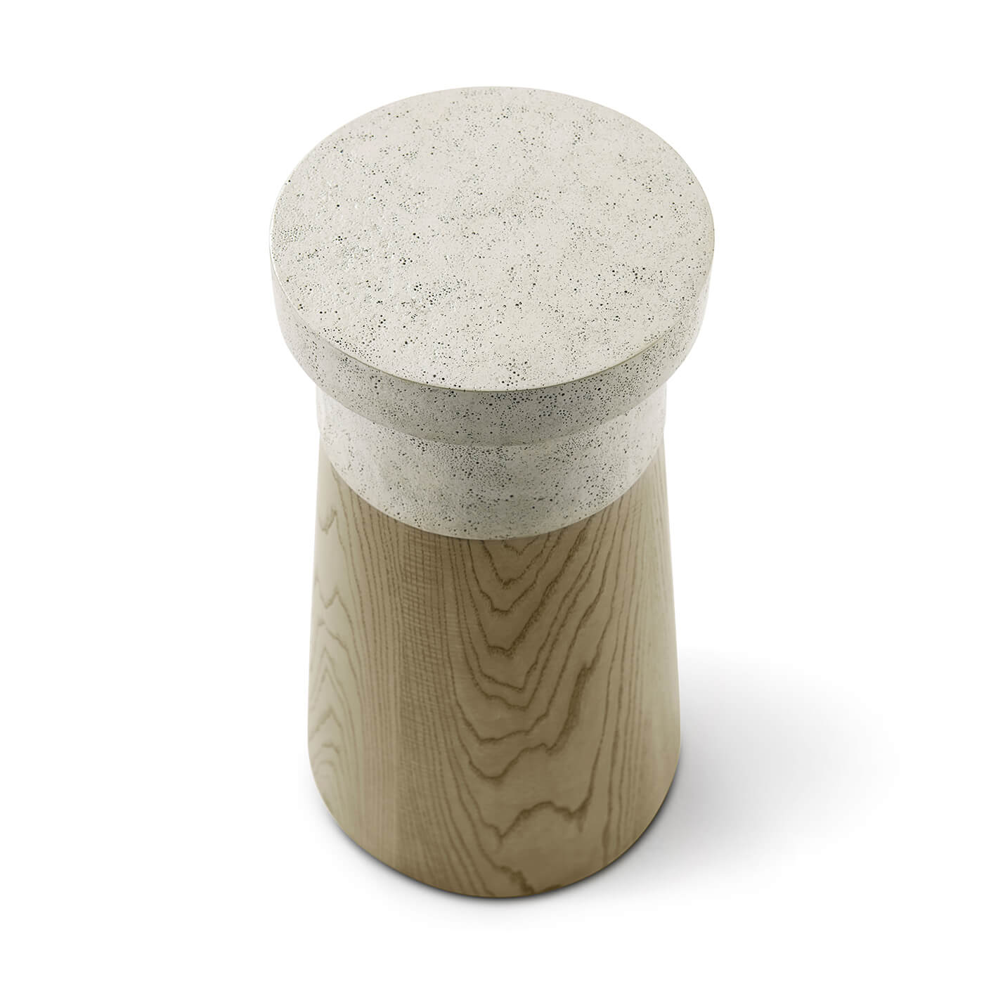 Small cylinder accent table, top angled view