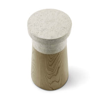 Small cylinder accent table, top angled view