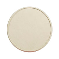 Top view of round end table, white surface.