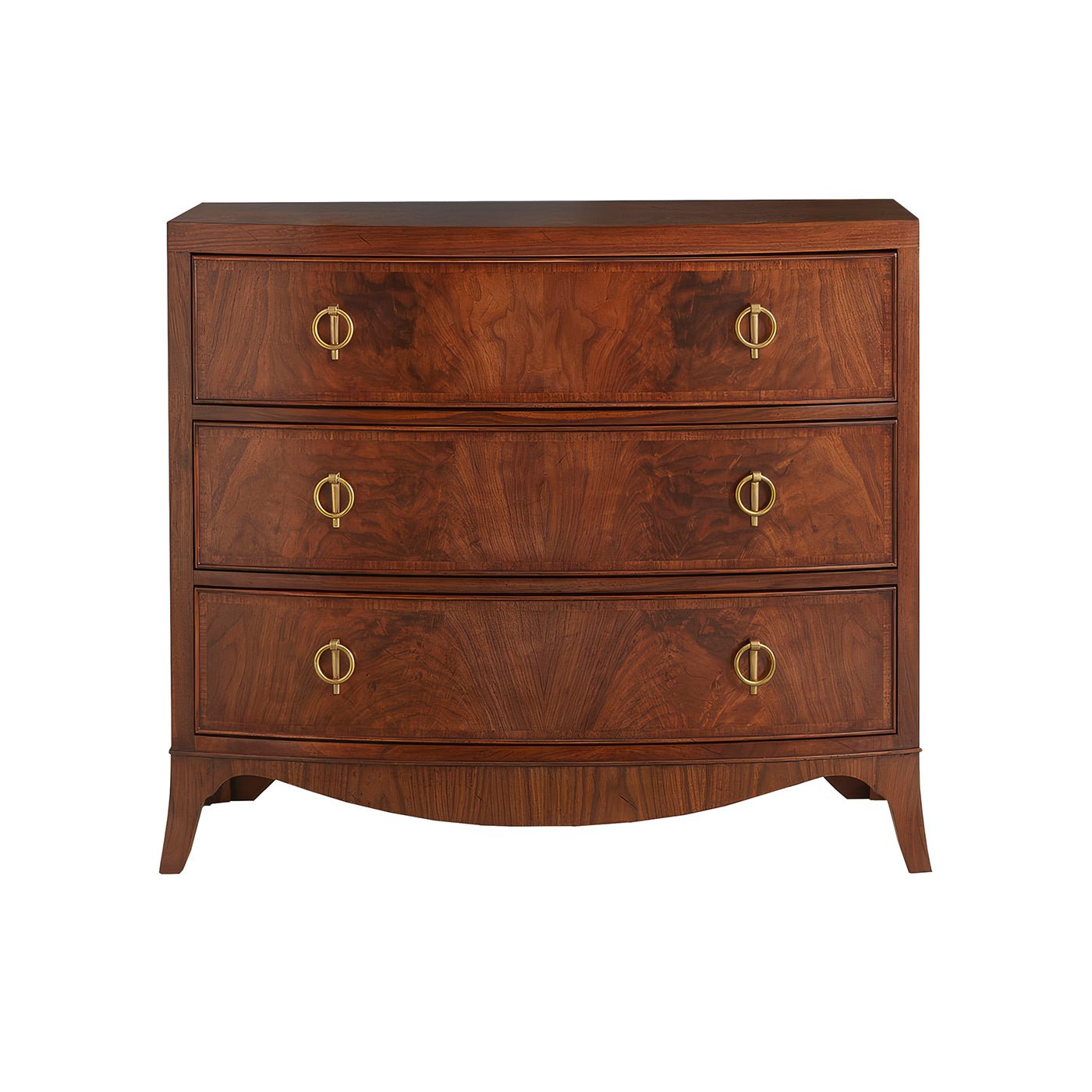 Small English walnut chest of drawers, clear white background.