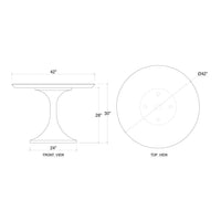 Design sketch of small tulip dining table dimensions.