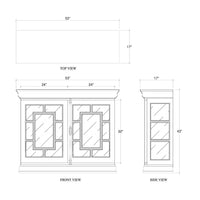 Dimensions sketch of small white credenza with measurements.