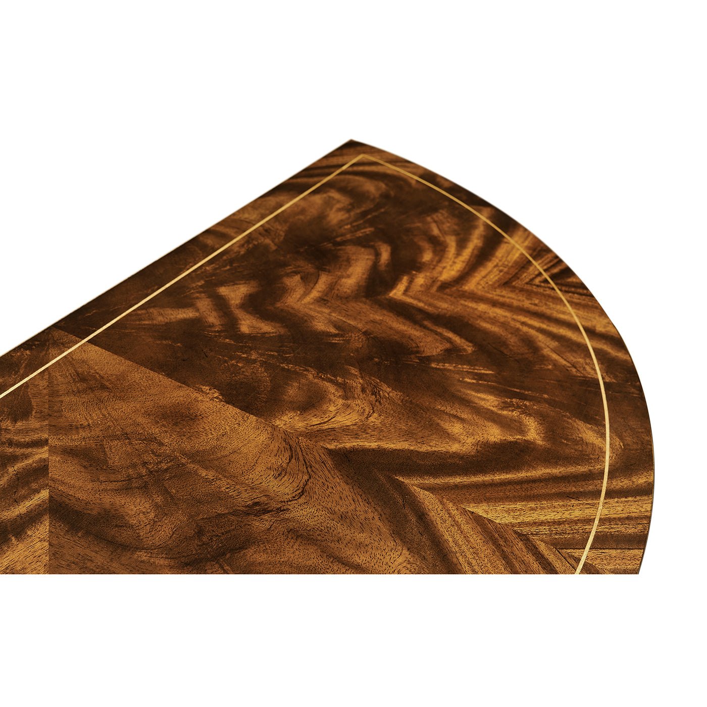 Close-up of mahogany wood texture and inlay.