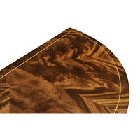 Close-up of mahogany wood texture and inlay.