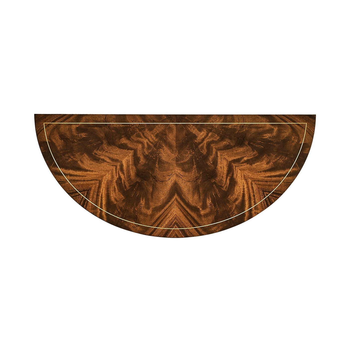Top view of small mahogany console table surface.