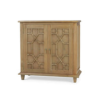 Front view of small mid-century cabinet, fruitwood finish.