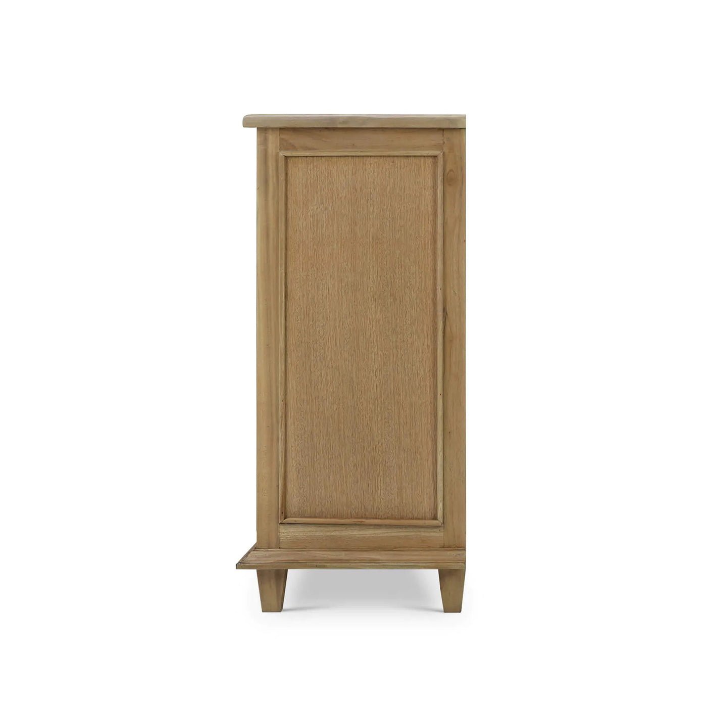 Side profile view of mid-century cabinet, fruitwood.