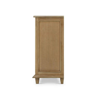 Side profile view of mid-century cabinet, fruitwood.
