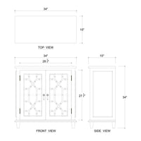 Dimensional diagram of small mid-century cabinet, measurements included.
