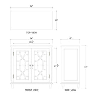 Small mid-century cabinet dimensions, top and side views.