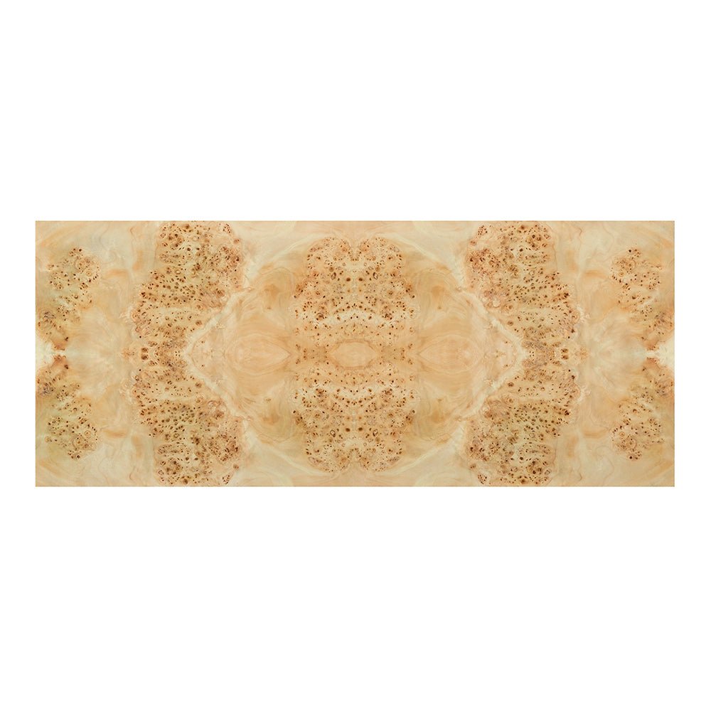 Light burl cabinet wood pattern close-up view.
