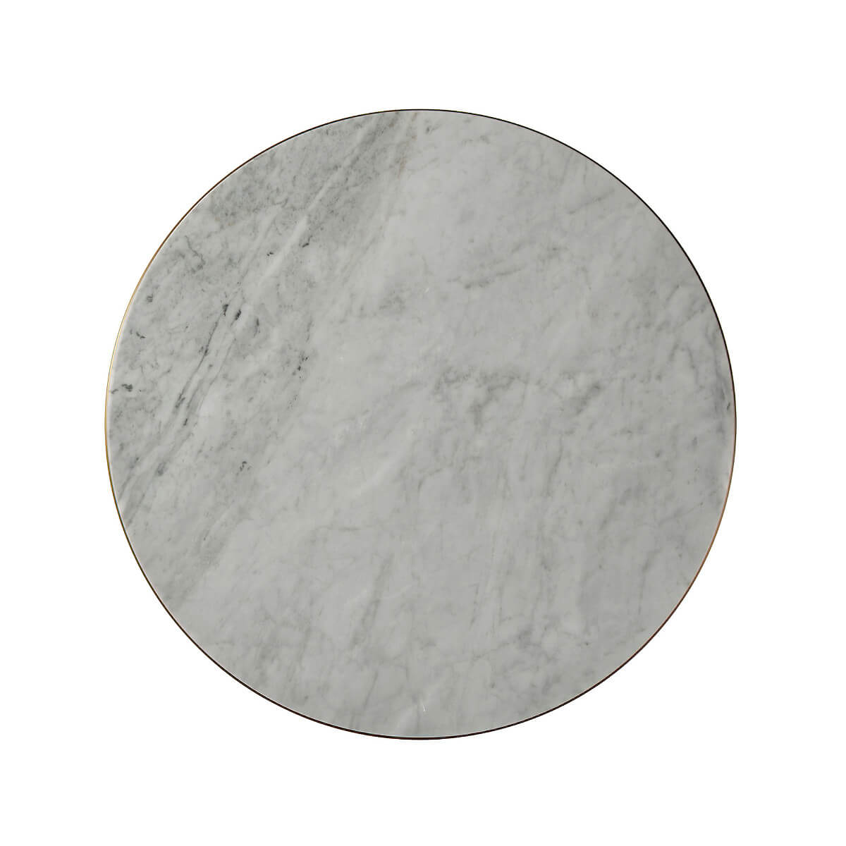 Top-down view, round marble surface of cocktail table.
