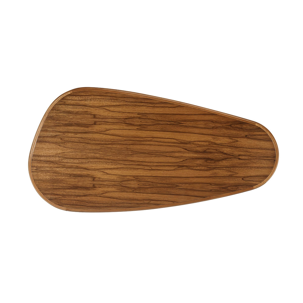 Top-down view of wood-patterned cocktail table surface.
