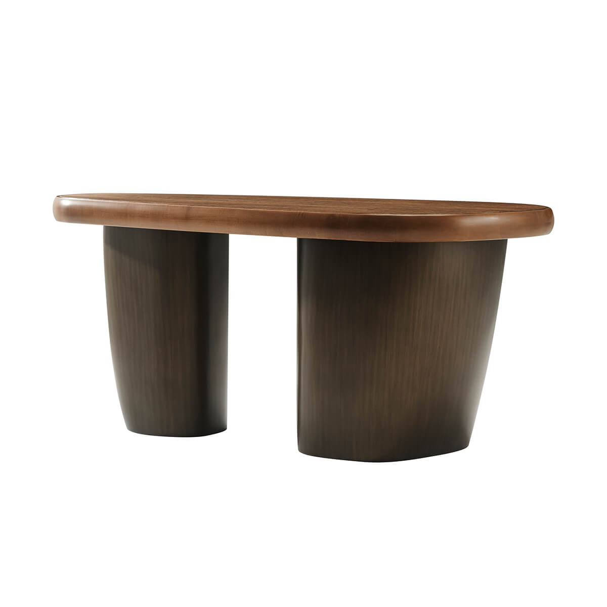 Slightly angled side view of modern coffee table.