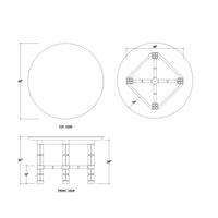 Dining table, technical drawing with dimensions.