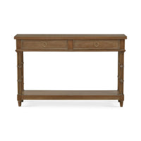 Front view of small regency style console table.