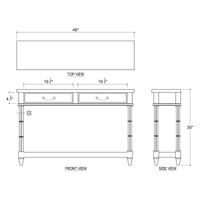 Dimensional diagram of small regency style console table.