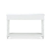 Back view of white console table, no drawers visible.