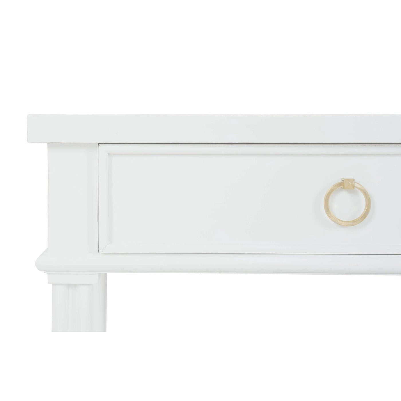 Close-up of console table drawer with ring pull.