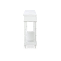 White console table, side profile view.