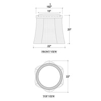 Dimension diagram of small round rattan ottoman.