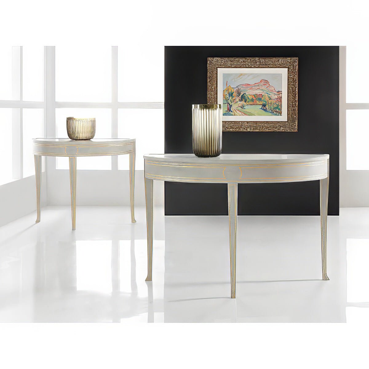Pair of console tables in modern interior.