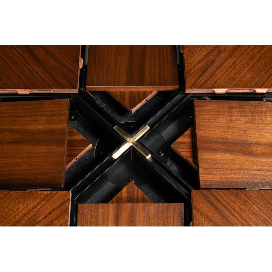 Close-up of table’s expansion mechanism.