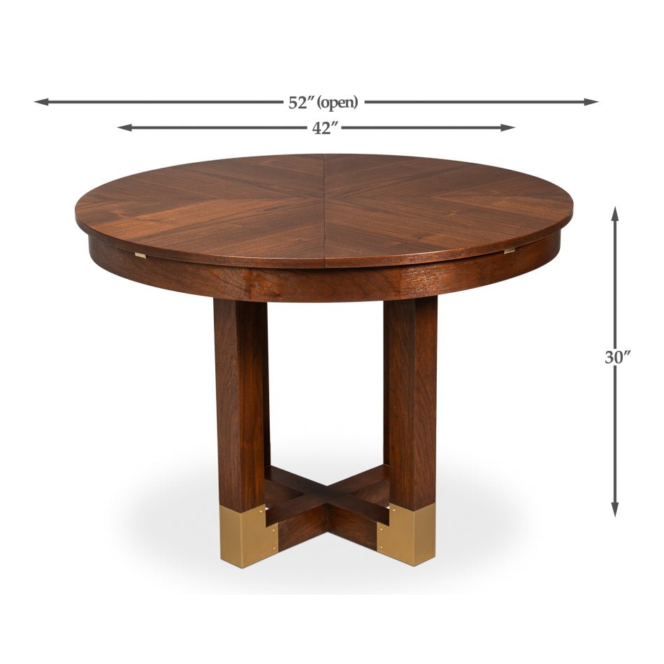 Dining table dimensions: 52" open, 42" closed.