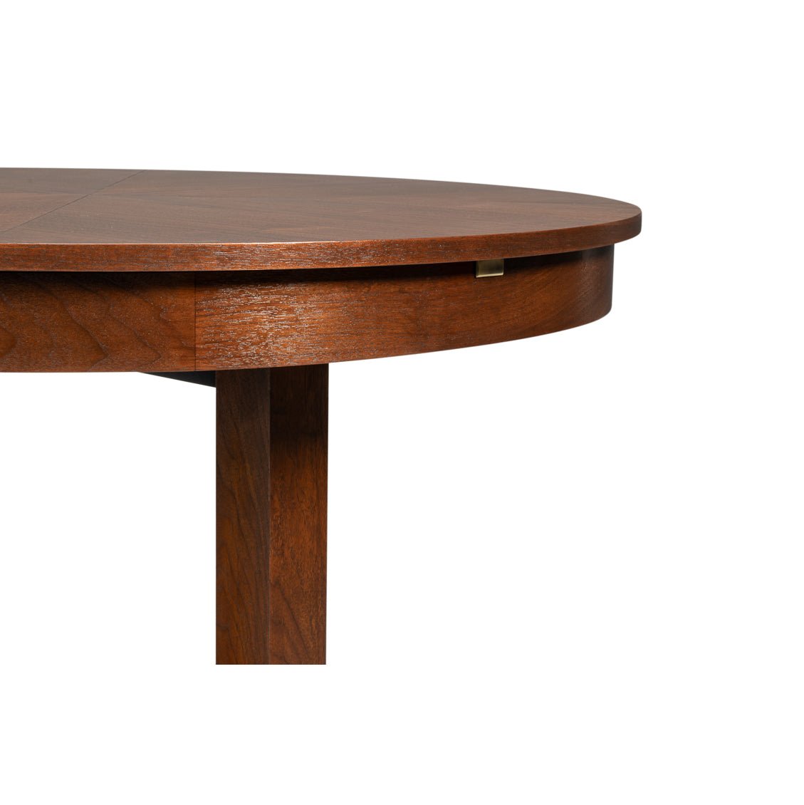Side detail of table with walnut surface.