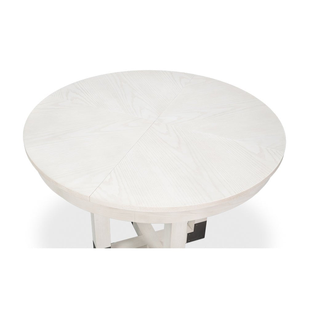 Close-up top view, white Jupe dining table surface.