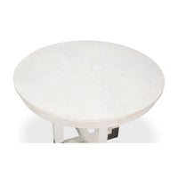 Close-up top view, white Jupe dining table surface.