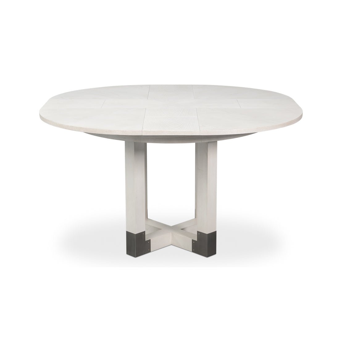 Front view of small white Jupe dining table.