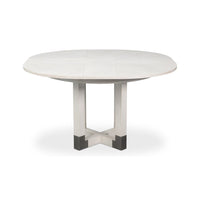 Front view of small white Jupe dining table.