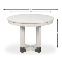Dimensions of small white Jupe dining table displayed.