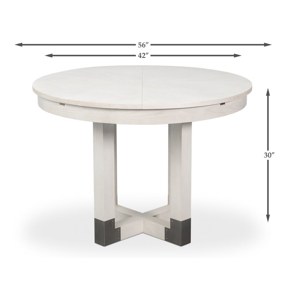 Dimensions of small white Jupe dining table displayed.